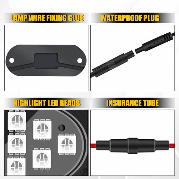 RGB Dreamcolor LED Car Underglow Lights Music Bluetooth APP Remote Control-9 LEDs Per Light