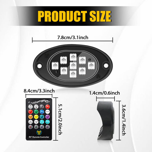 RGB Dreamcolor LED Car Underglow Lights Music Bluetooth APP Remote Control-9 LEDs Per Light