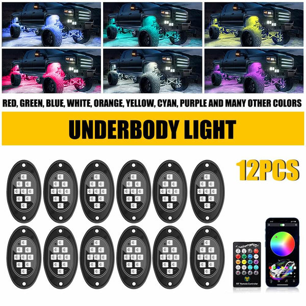 RGB Dreamcolor LED Car Underglow Lights Music Bluetooth APP Remote Control-9 LEDs Per Light