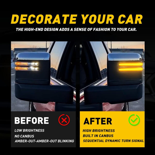 Sequential LED Side Mirror Turn Signal Light Fits 2020-2024 GMC Sierra/Chevrolet Silverado 2500HD 3500HD