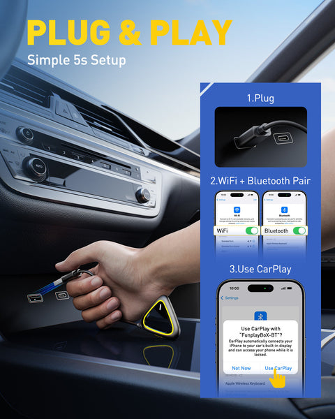 Slim Wireless CarPlay Adapter for Apple CarPlay, Upgrade Factory Wired Carplay to Wireless, Plug & Play No Latency for iPhone iOS 10+ and Cars from 2015