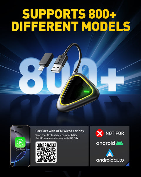 Slim Wireless CarPlay Adapter for Apple CarPlay, Upgrade Factory Wired Carplay to Wireless, Plug & Play No Latency for iPhone iOS 10+ and Cars from 2015