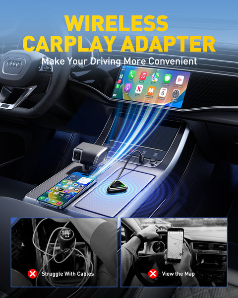 Slim Wireless CarPlay Adapter for Apple CarPlay, Upgrade Factory Wired Carplay to Wireless, Plug & Play No Latency for iPhone iOS 10+ and Cars from 2015
