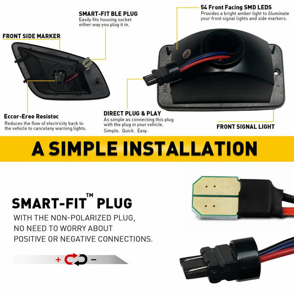 Smoke LED Front Bumper Turn Signal + Side Marker Light for 1997-2006 Jeep Wrangler TJ