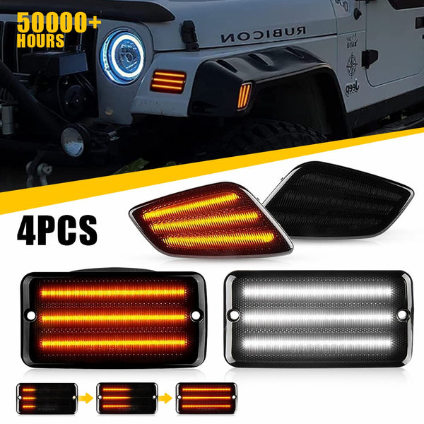 Smoke LED Front Bumper Turn Signal + Side Marker Light for 1997-2006 Jeep Wrangler TJ