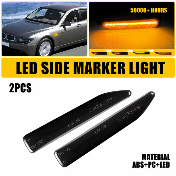 Smoked Amber Sequential LED Side Marker Light for BMW 7 Series 2002-2008, Front