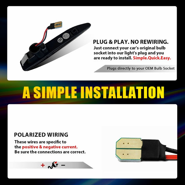 Smoked Amber Sequential LED Side Marker Light for BMW 7 Series 2002-2008, Front