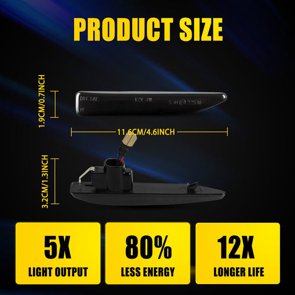 Smoked Amber Sequential LED Side Marker Light for BMW 7 Series 2002-2008, Front