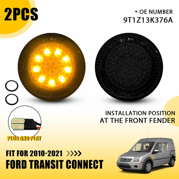 Smoked Lens Amber LED Side Marker Light for Ford Transit Connect 2010-2021, Front
