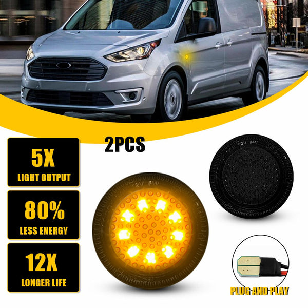 Smoked Lens Amber LED Side Marker Light for Ford Transit Connect 2010-2021, Front