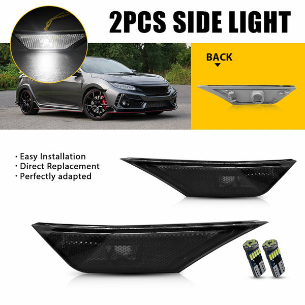 Smoked White LED Side Marker Light for Honda Civic 2016-2021, Front Turn Signal