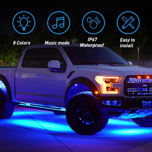 Universal RGB LED Car Underbody Lights with Wireless Remote Control, 4 Strips
