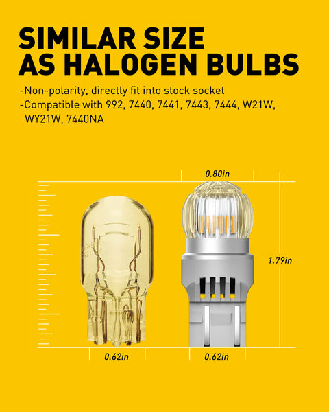 Upgraded 7443 7440 7444 W21W LED Bulbs Turn Signal Lights 400% Brighter, Yellow, 2US6T Series