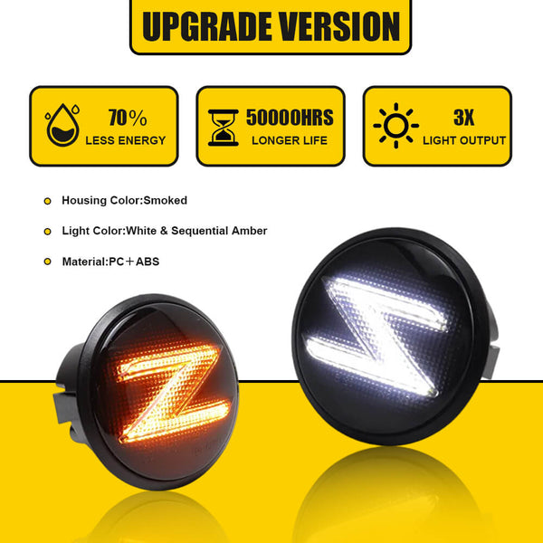 Z Shape White and Sequential Amber LED Side Marker Light Fits 2003-2009 Nissan 350Z, 2010-2020 Nissan 370Z Turn Signal Light