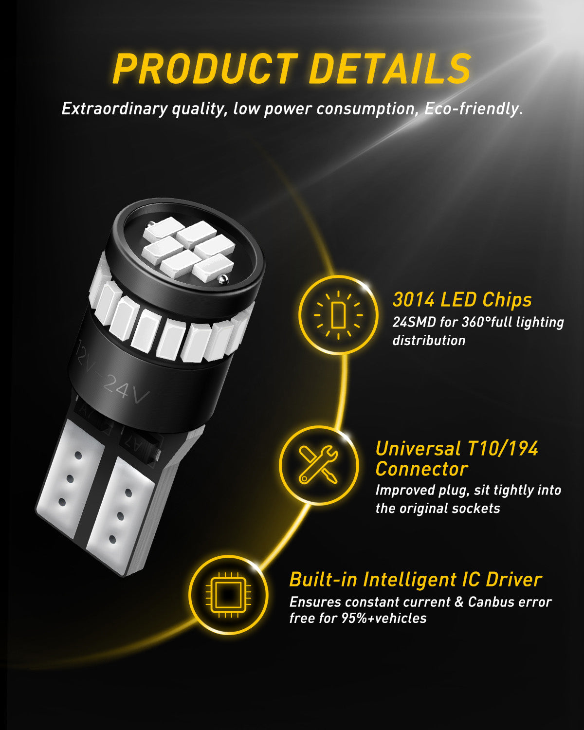 Ampoule Led Voiture 10 Ampoules LED W5W T10 - 6500K Blanc, 12V - Pour Plaque Immatriculation, Coffre Ampoule W5w