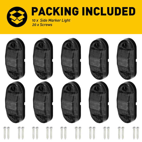 10-Pack 2.5 Inch Oval LED Side Marker Lights - Amber Clearance Lights For Trailer, RV, Truck