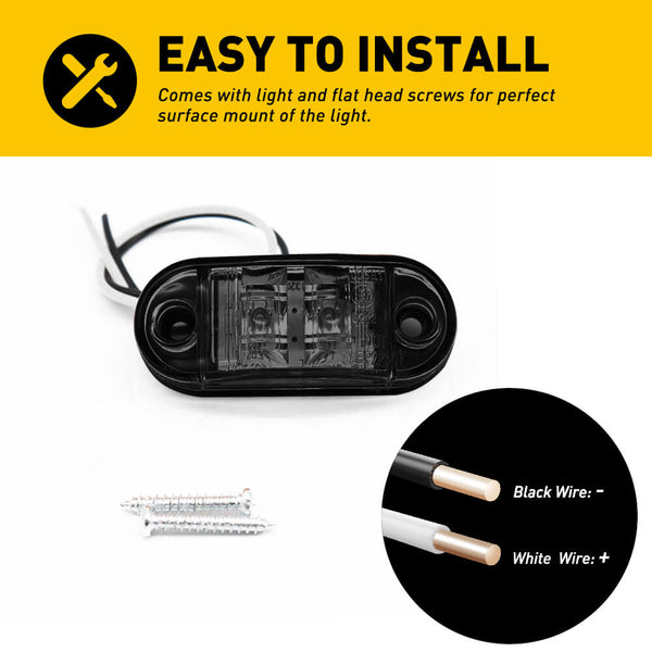 2.5inch Oval LED Side Marker Lights for Truck Trailer RV 10pcs(Red, Yellow, White)