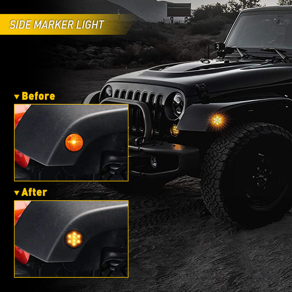 2007-2017 Jeep Wrangler JK Front Grille LED Turn Signal Lights And Side Marker Fender Lights