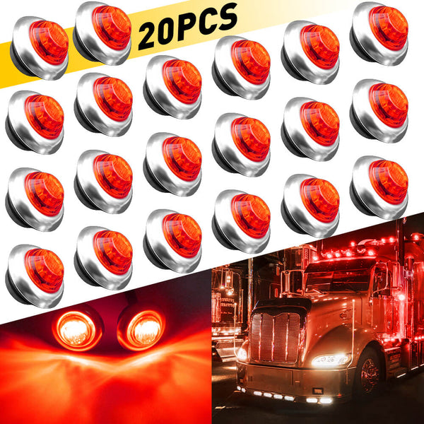 20PCS 0.75inch Round LED Side Marker Light With Stainless Chrome Bezel Cover for Truck Trailer