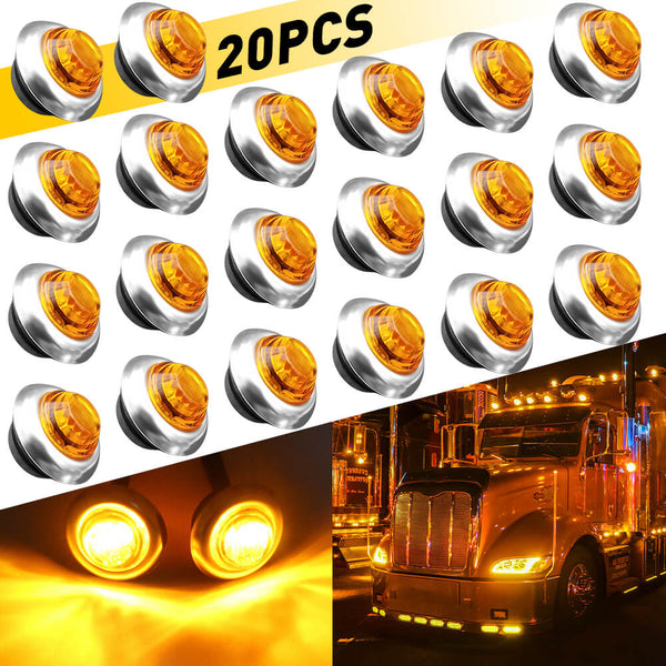 20PCS 0.75inch Round LED Side Marker Light With Stainless Chrome Bezel Cover for Truck Trailer