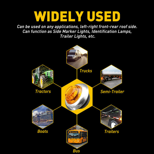 20PCS 0.75inch Round LED Side Marker Light With Stainless Chrome Bezel Cover for Truck Trailer