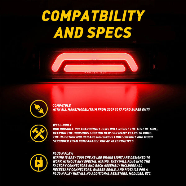 3rd Third Brake Light Cargo LED Light High Mount Lamp Stop Tail Light Compatible with Ford F250 F350 F450 F550