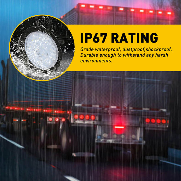 4inch 12 LED Round Tail Lights Kit Including 3-pin Water Tight Plug Rear Reverse Brake Lights