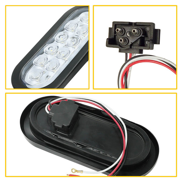 6inch 10 LED Oval Tail Lights Kit Including 3-pin Water Tight Plug Rear Reverse Brake Lights