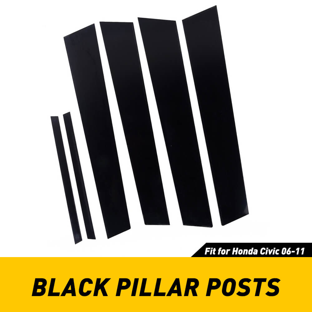 6Pcs Car Window B Pillar Post Trim Passenger Side Glossy Black Trim Compatible with 06-11/16-20 Civic