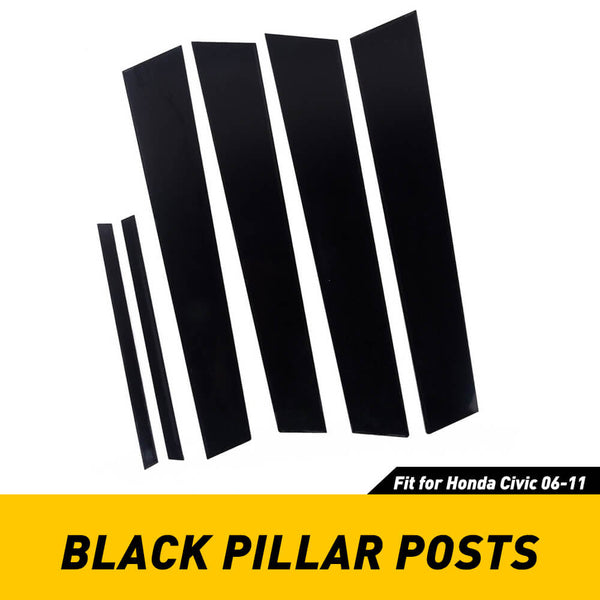 6Pcs Car Window B Pillar Post Trim Passenger Side Glossy Black Trim Compatible with 06-11/16-20 Civic