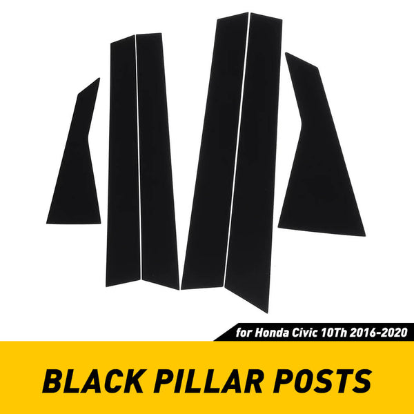 6Pcs Car Window B Pillar Post Trim Passenger Side Glossy Black Trim Compatible with 06-11/16-20 Civic