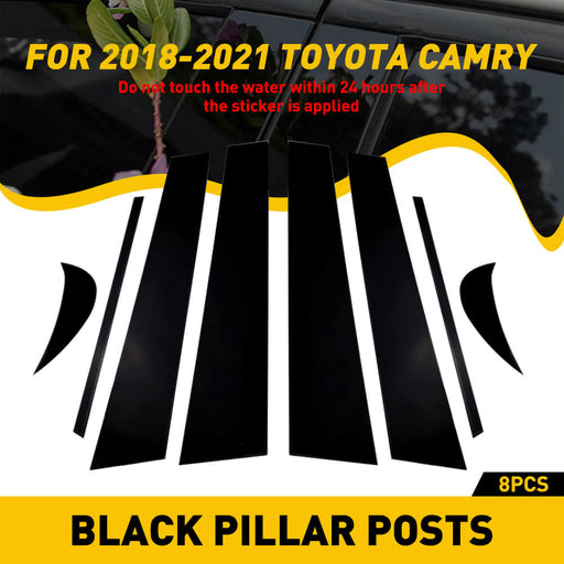 8Pcs Car Window B Pillar Post Trim Passenger Side Glossy Black Trim Compatible with 18-21 Toyota Camry
