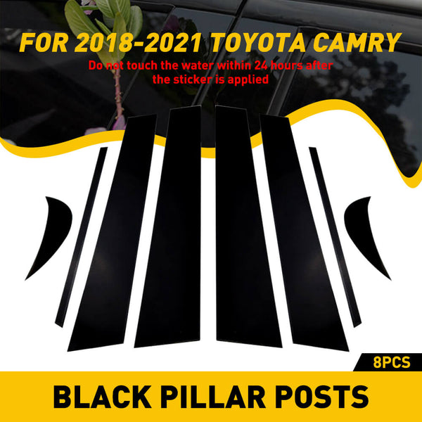 8Pcs Car Window B Pillar Post Trim Passenger Side Glossy Black Trim Compatible with 18-21 Toyota Camry