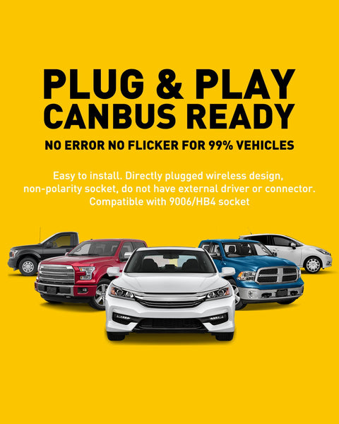 9006 LED Bulbs Forward High Beam and Low Beam 12000LM Per Set, Mini Size HB4 Wireless