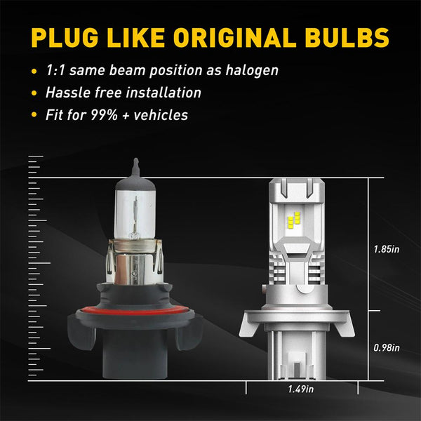 9008 H13 LED Bulbs 12000lm 60w Dual Beam 6500K Xenon White Wireless Slim High Low Hi/Lo Headlight