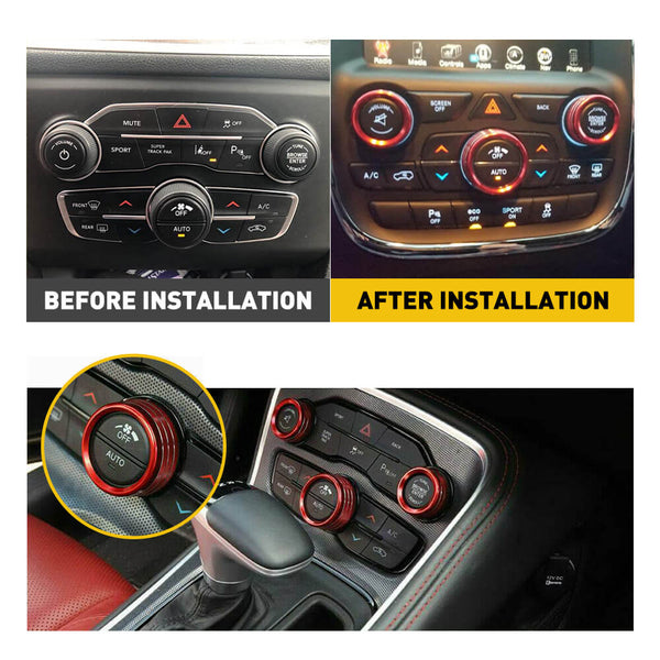 Audio & AC Switch Knob Ring Kit Set for 15-21 Dodge Challenger and Charger