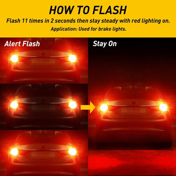 AUXITO 7440 7443 LED Red Brake Light Bulbs, Super Bright Flashing Warning Function With Projector