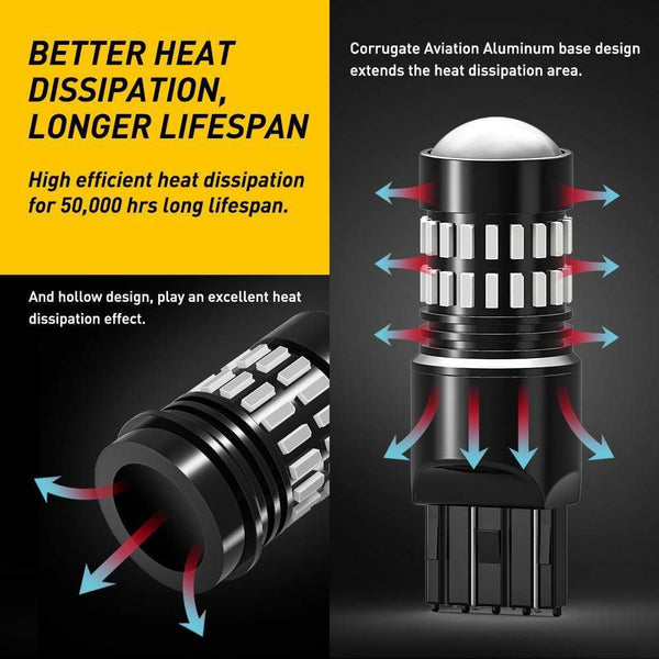 AUXITO 7440 7443 LED Red Brake Light Bulbs, Super Bright Flashing Warning Function With Projector