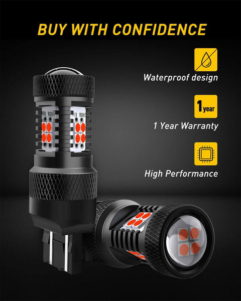 AUXITO Brilliant Red 7440 7443 7444 W21W T20 for Brake Light, Tail Light 14-SMD 3030 Chipsets LED Bulbs,Pack of 2