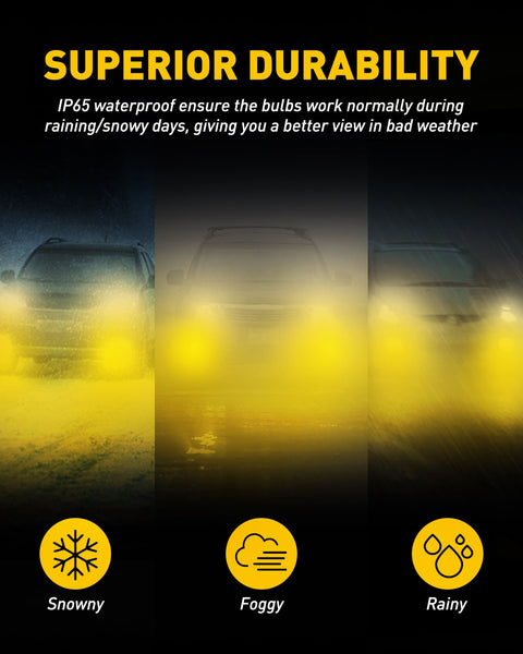 AUXITO H11 H8 LED Fog Light Bulb Fanless, 40W Golden Yellow, CSP LED Chips