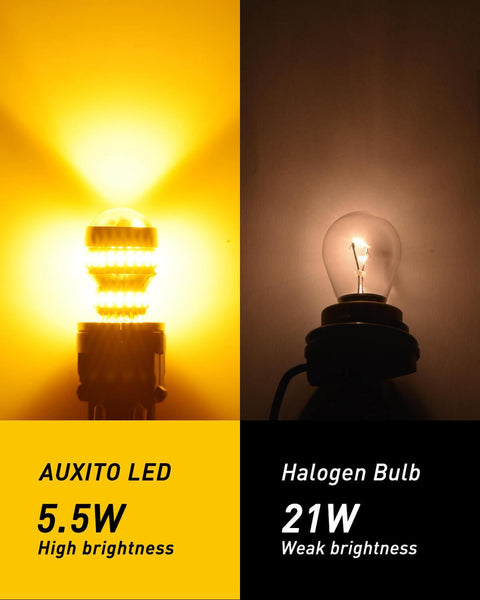 AUXITO LED Turn Signal Light Bulbs 3157 LED Bulbs Amber Yellow 3156 3056 4057 4157 Blinker Parking Side Marker Lights, Pack of 2