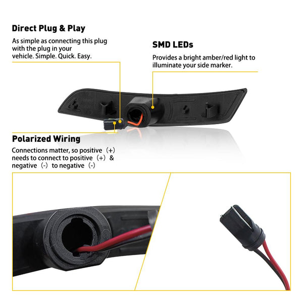 AUXITO Smoked LED Side Marker Lights Compatible with 16-21 Chevy Camaro Front & Rear Bumper LED Side markers Amber Red, Pack of 4