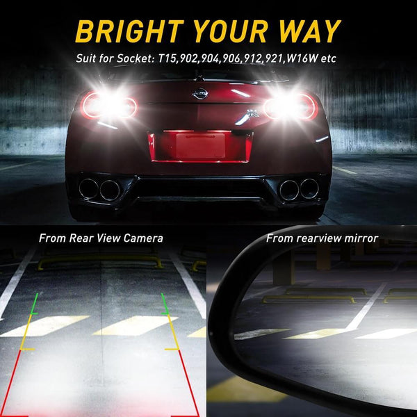 thumbnail image 2 of GLOFE 2x 912 921 T15 LED Reverse Light Bulbs - 6000K White, 9-SMD, CAN Bus, 2800 Lumens 2 of 5