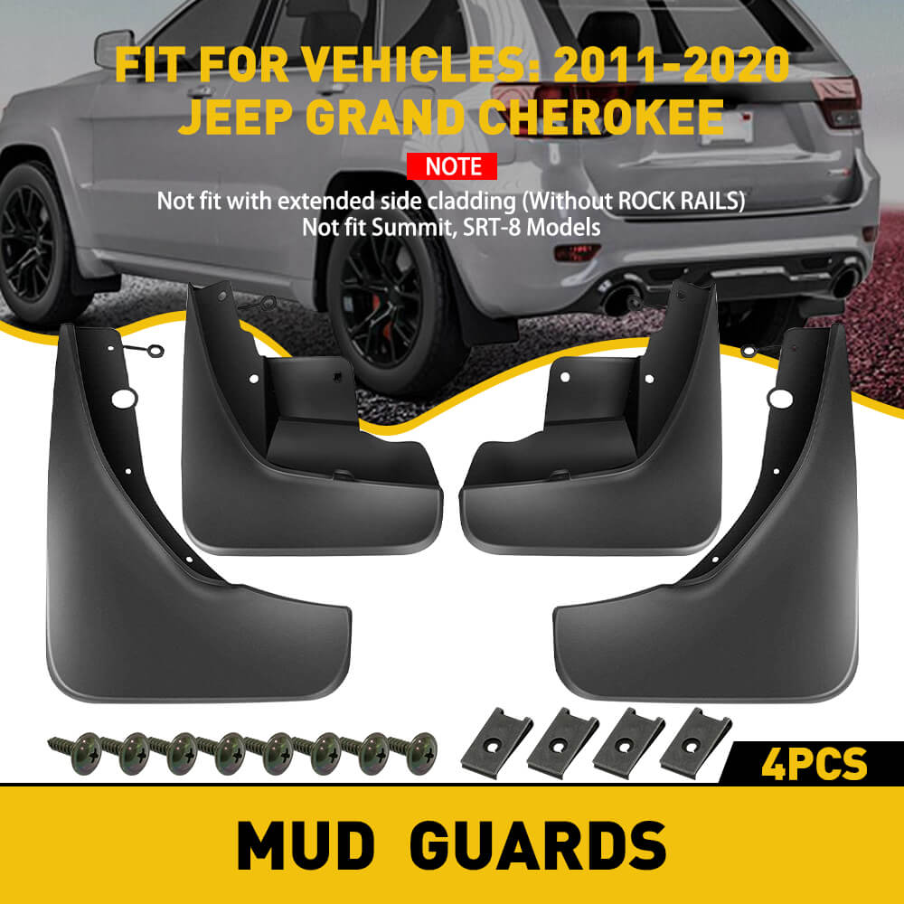 4-Piece Mud Flaps Set – Fits Jeep Grand Cherokee L 2022-2023 – Black PP Plastic With Screws