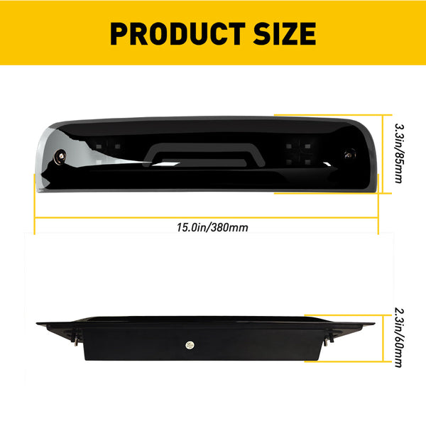 For 09-18 Dodge Ram 1500 2500 3500 3rd LED Brake Light Cargo Lamp High Mount Brake Light Replacement (Black+ Smoke Lens)