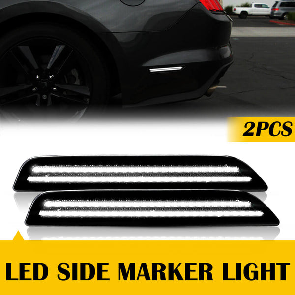 For 10-14 Ford Mustang LED Front & Rear Fender Side Marker Light Smoke Lens, White