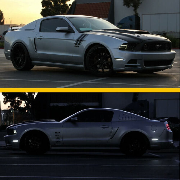 For 10-14 Ford Mustang LED Front & Rear Fender Side Marker Light Smoke Lens, White