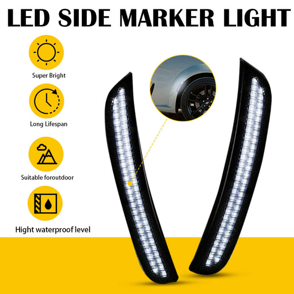 For 15-22 Dodge Charger White LED Front & Rear Side Marker Lights, 4pcs