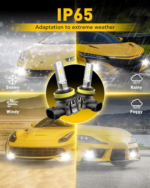 H11 LED Fog Light Bulbs 12,000 Lumens - 6000K Cool White With Turbo Cooling