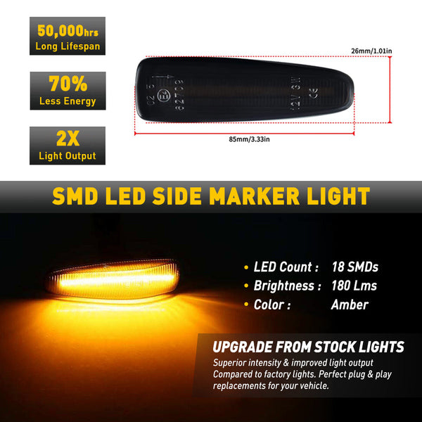 LED Front Fender Signal Lights for Mitsubishi Lancer Evolution X Mirage Outlander Sport Smoked Lens